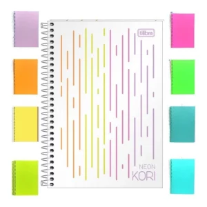 MINI CADERNO ESPIRAL NEON KORI 80 FOLHAS