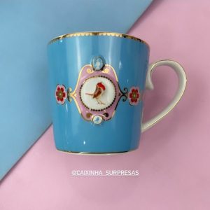 CANECA GRANDE MEDALLION AZUL LOVE BIRDS -PIP STUDIO