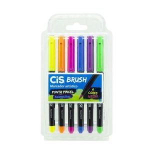 CANETA CIS BRUSH PONTA PINCEL AQUARELÁVEL NEON