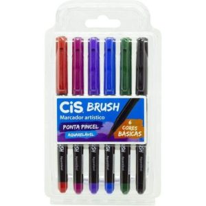 CANETA CIS BRUSH PONTA PINCEL AQUARELÁVEL CORES BÁSICAS