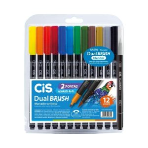 CANETA CIS DUAL BRUSH AQUARELÁVEL 12 CORES