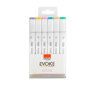 MARCADOR ARTÍSTICO EVOKE DUAL MARKER 6 CORES PASTEL - BRW