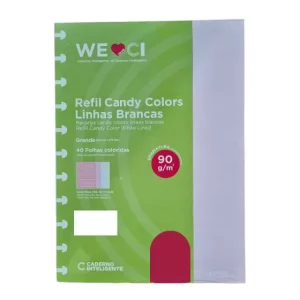 REFIL PAUTADO GRANDE CANDY COLORS 40 FOLHAS – 90 g/m² – CADERNO INTELIGENTE