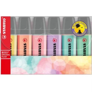 KIT COM 6 CORES MARCA TEXTO STABILO BOSS PASTEL