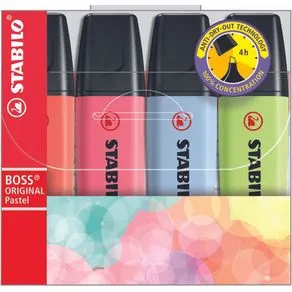 KIT COM 4 CORES MARCA TEXTO STABILO BOSS PASTEL